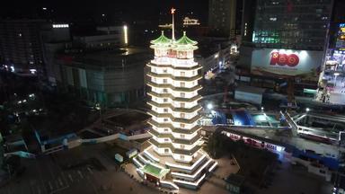 航拍<strong>河南</strong>郑州二七纪念塔地标建设夜景